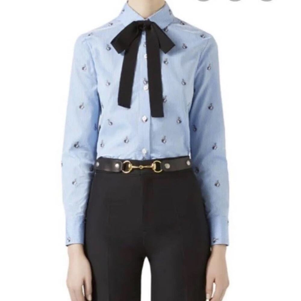 GUCCI Rabbit Fil coupé embroidered button down dress shirt size small IT 38